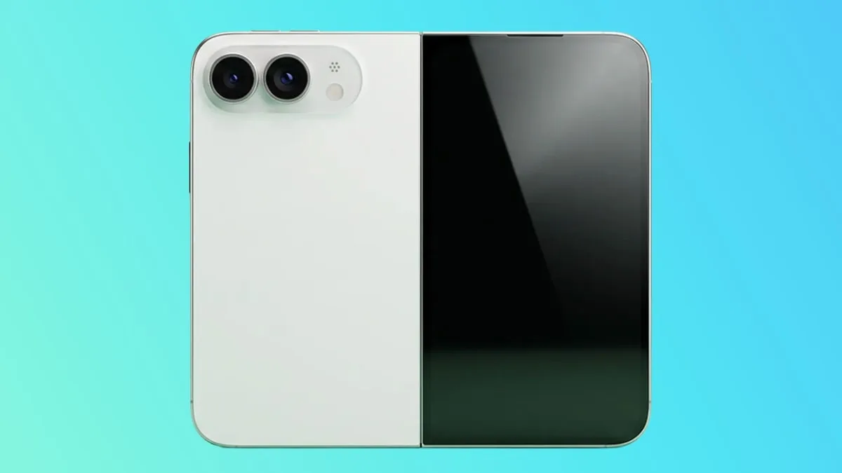 Foldable iPhone concept showing the rear camera housing beside the outer screen